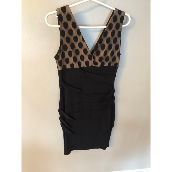 SAINT TROPEZ WEST Sz 8 BLACK PLEATED V NECK SLEEVELESS FORMAL PARTY DRESS - Picture 3 of 8